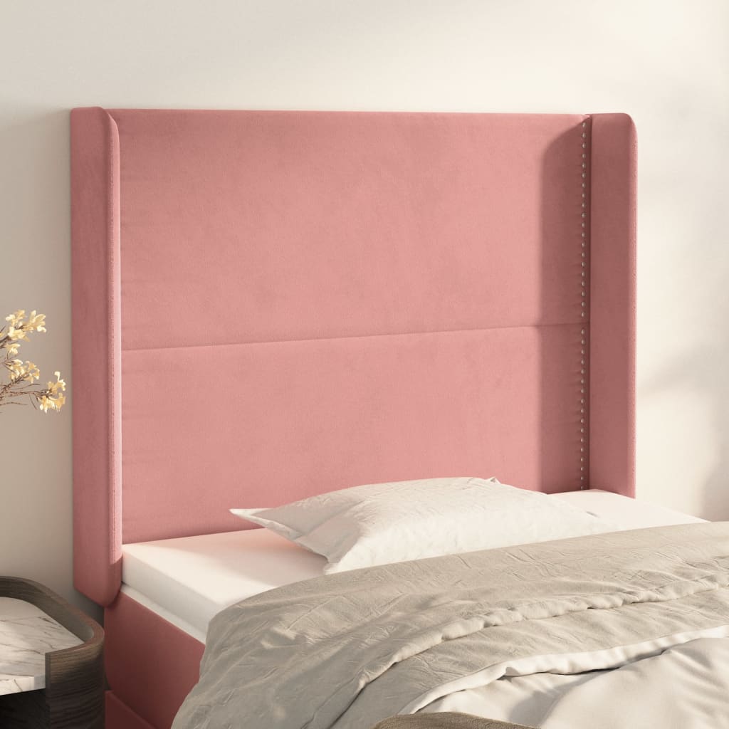 Hoofdbord met randen 93x16x118/128 cm fluweel roze – afbeelding 1