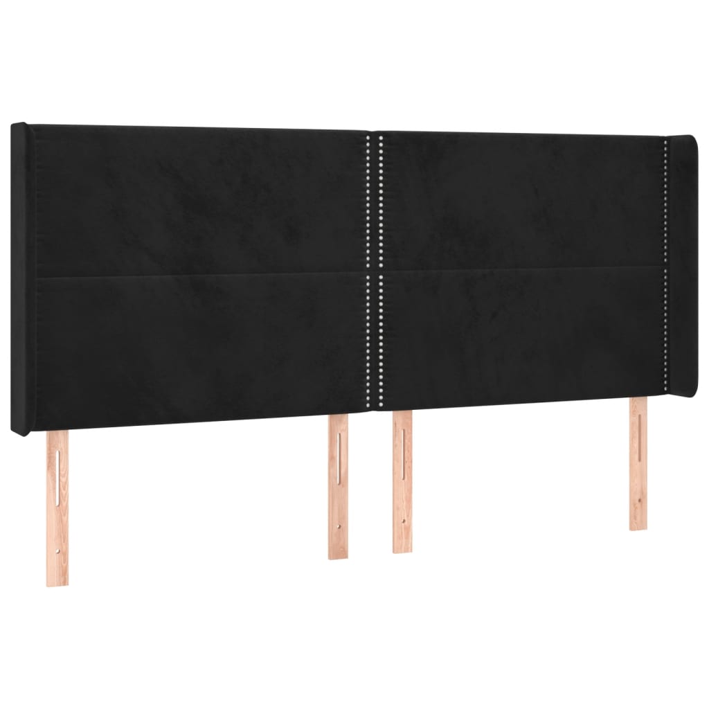 Hoofdbord met randen 163x16x118/128 cm fluweel zwart – afbeelding 2