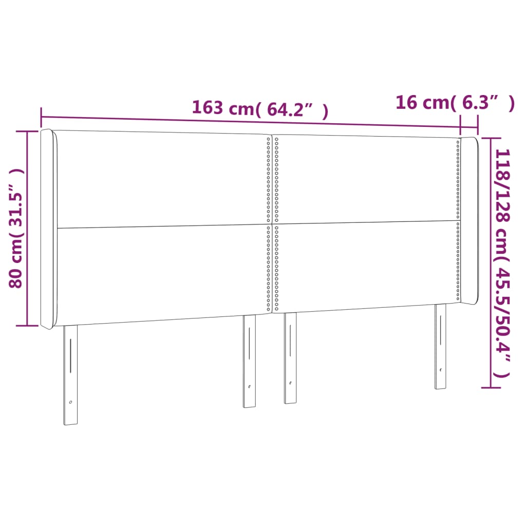 Hoofdbord met randen 163x16x118/128 cm fluweel zwart – afbeelding 9