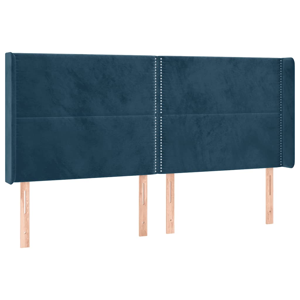 Hoofdbord met randen 163x16x118/128 cm fluweel donkerblauw – afbeelding 2