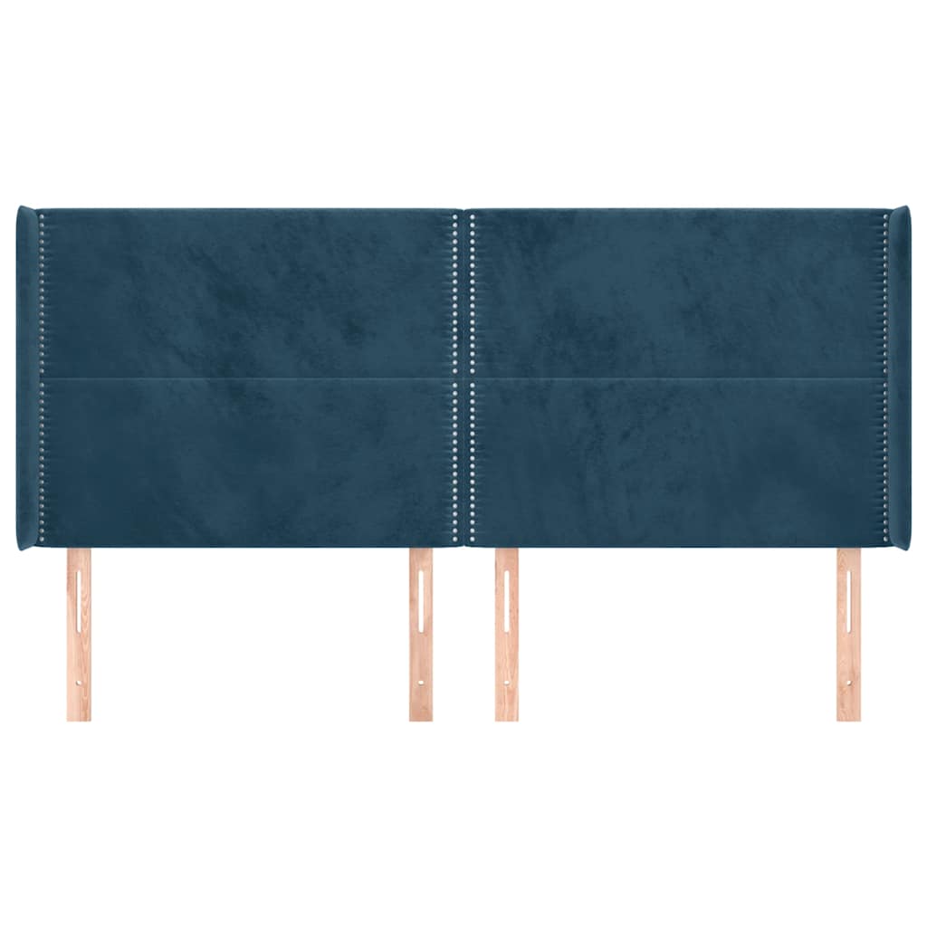 Hoofdbord met randen 163x16x118/128 cm fluweel donkerblauw – afbeelding 3