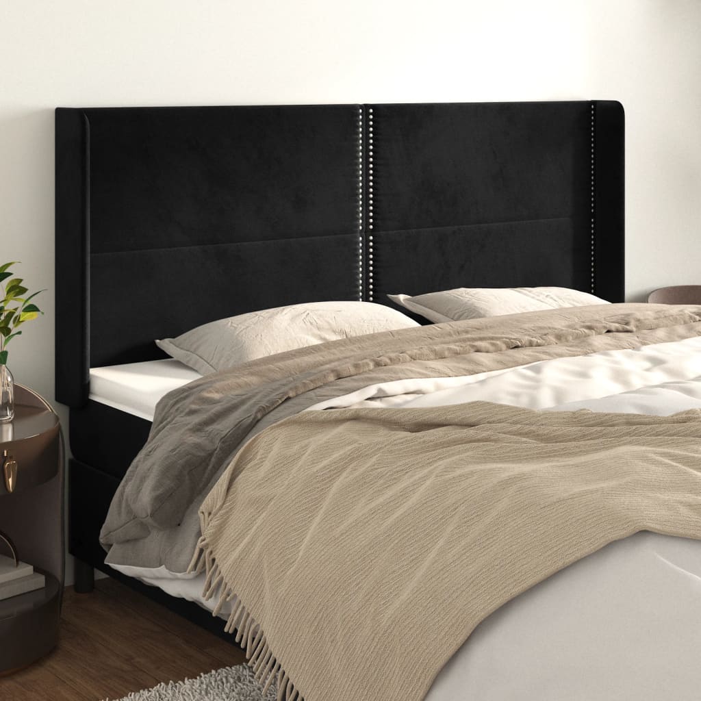 Hoofdbord met randen 183x16x118/128 cm fluweel zwart – afbeelding 1