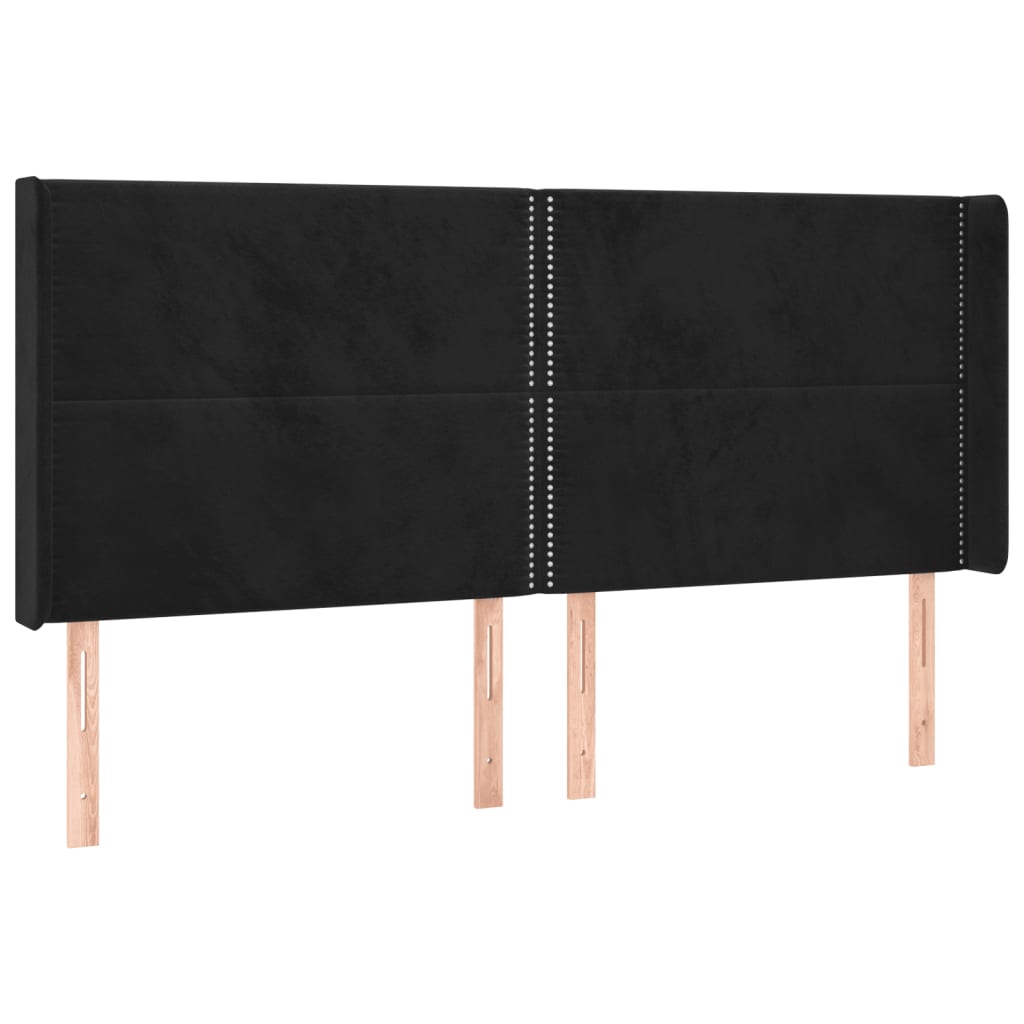 Hoofdbord met randen 203x16x118/128 cm fluweel zwart – afbeelding 2