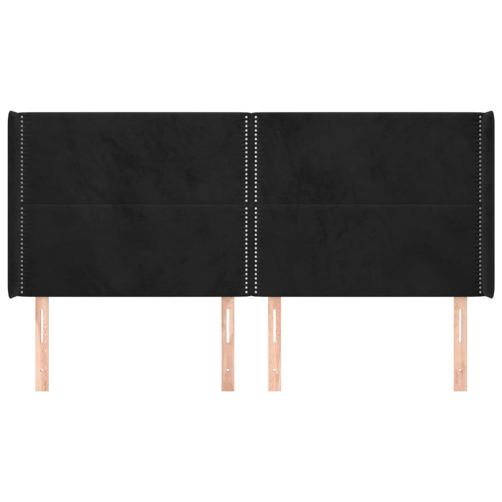 Hoofdbord met randen 203x16x118/128 cm fluweel zwart – afbeelding 3