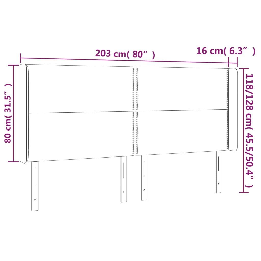 Hoofdbord met randen 203x16x118/128 cm fluweel zwart – afbeelding 9