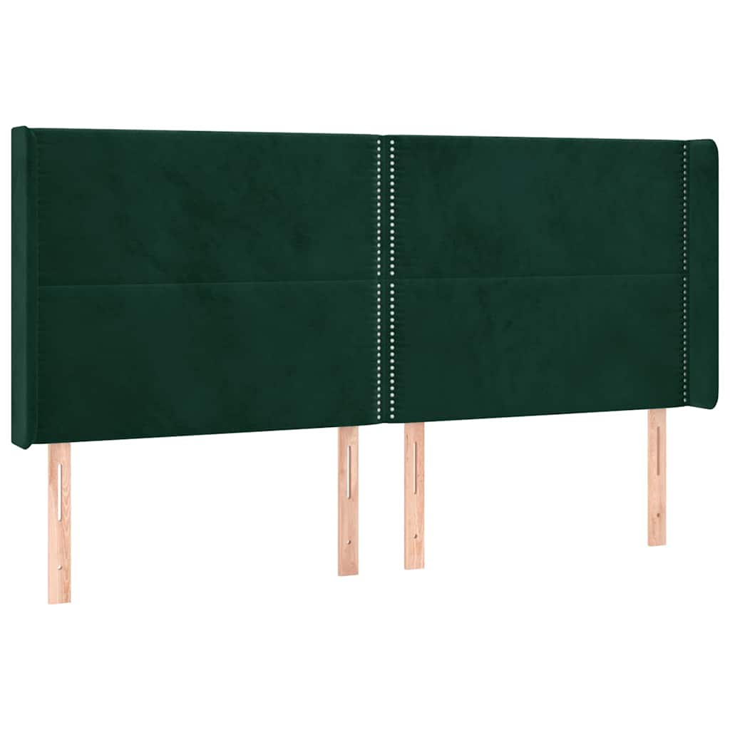 Hoofdbord met randen 203x16x118/128 cm fluweel donkergroen – afbeelding 2