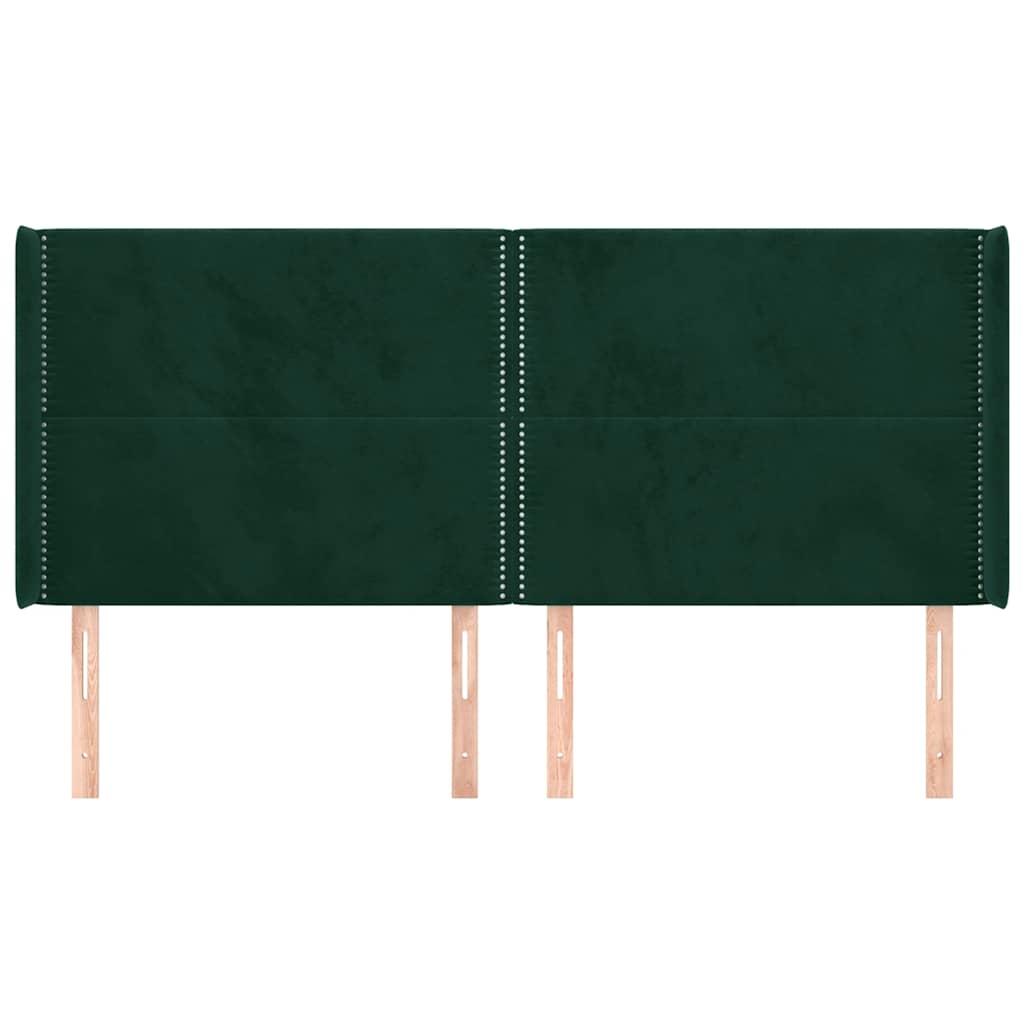Hoofdbord met randen 203x16x118/128 cm fluweel donkergroen – afbeelding 3