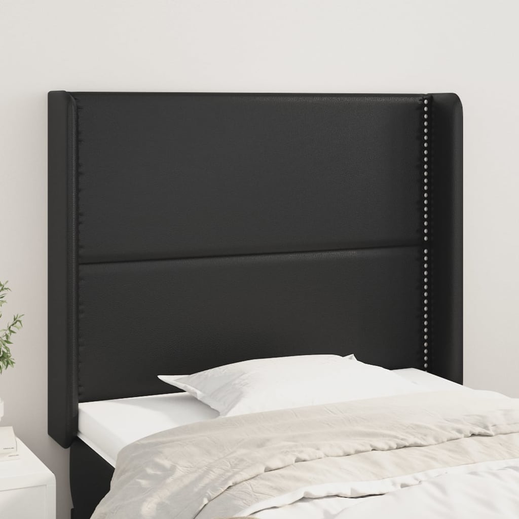 Hoofdbord met randen 103x16x118/128 cm kunstleer zwart – afbeelding 1