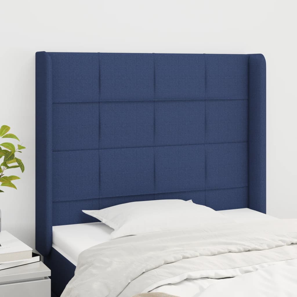 Hoofdbord met randen 83x16x118/128 cm stof blauw