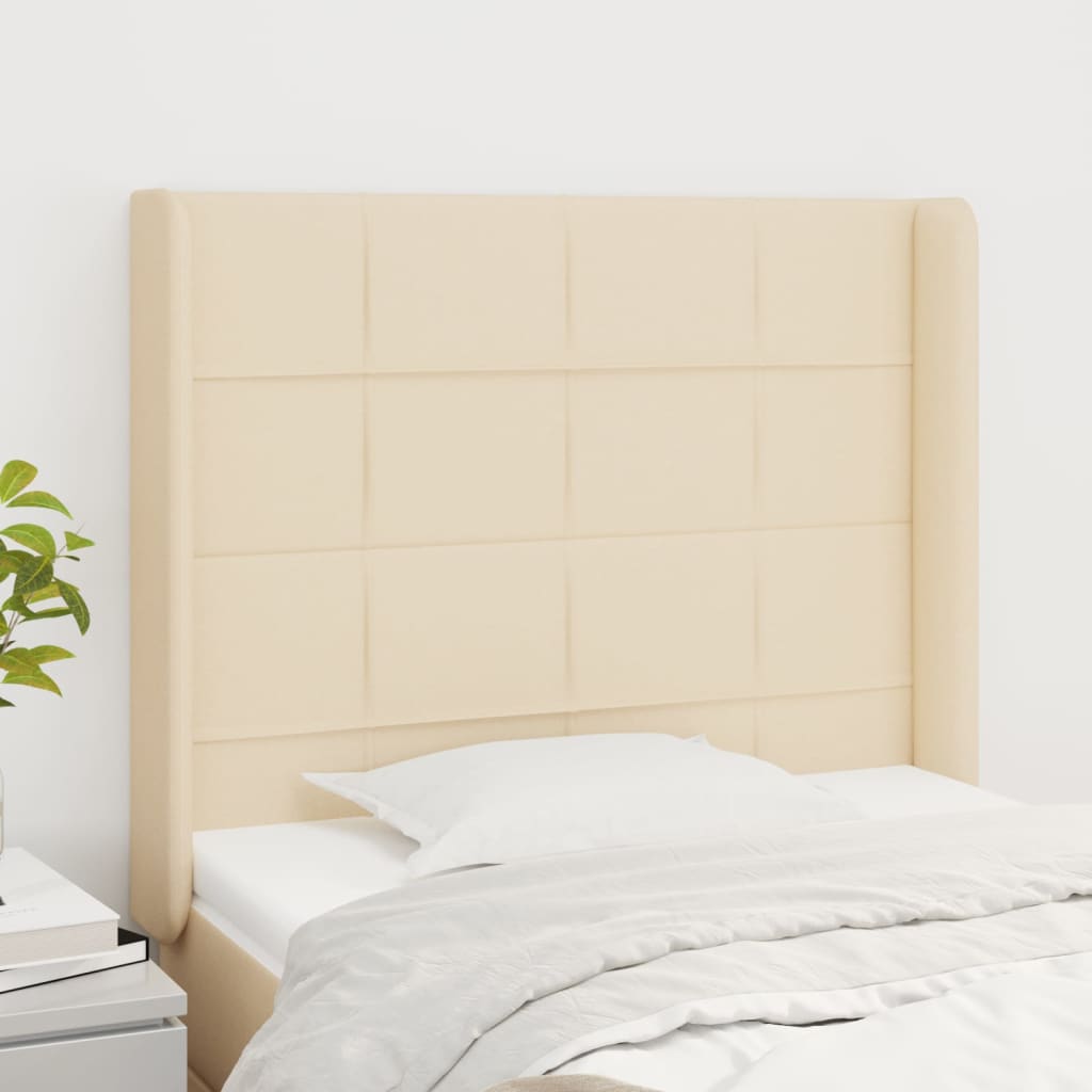 Hoofdbord met randen 93x16x118/128 cm stof crèmekleurig