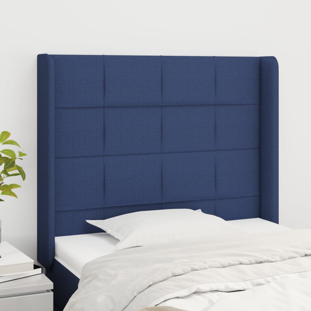 Hoofdbord met randen 93x16x118/128 cm stof blauw – afbeelding 1