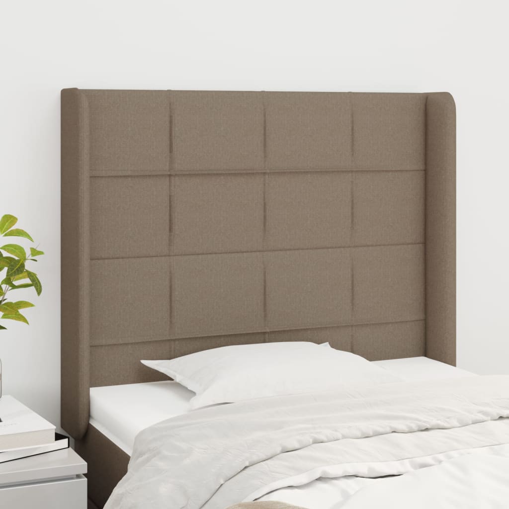 Hoofdbord met randen 103x16x118/128 cm stof taupe – afbeelding 1