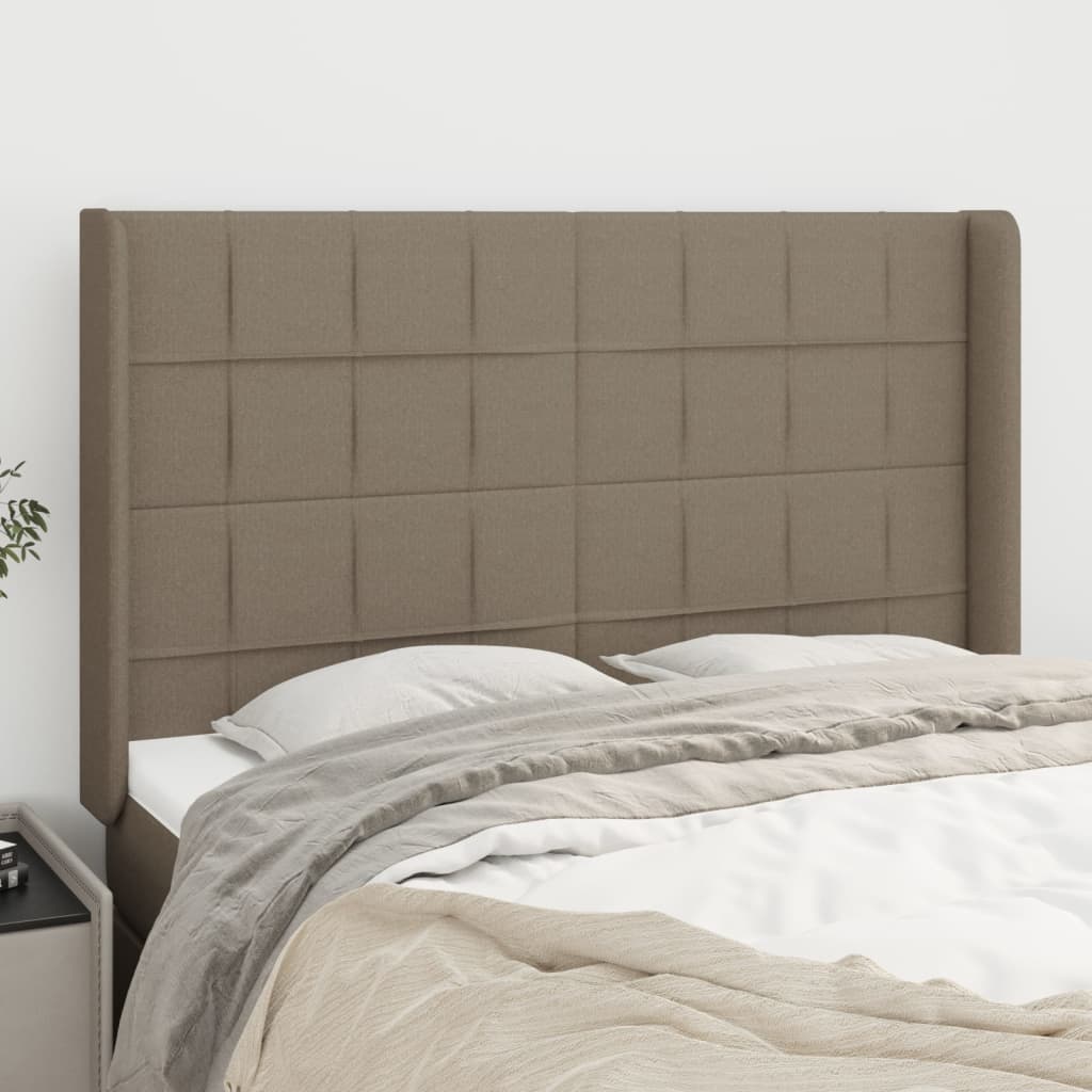 Hoofdbord met randen 147x16x118/128 cm stof taupe – afbeelding 1