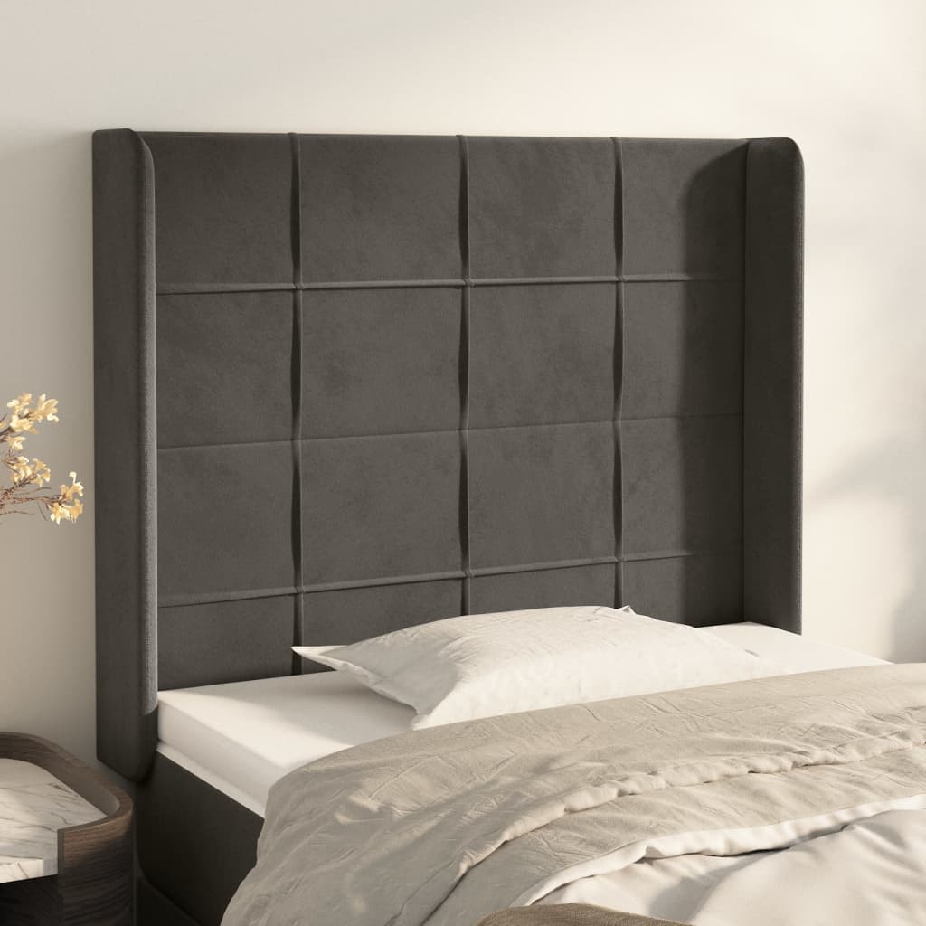 Hoofdbord met randen 83x16x118/128 cm fluweel donkergrijs – afbeelding 1