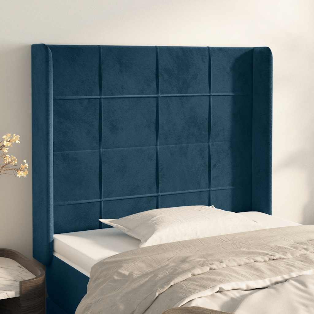 Hoofdbord met randen 93x16x118/128 cm fluweel donkerblauw – afbeelding 1