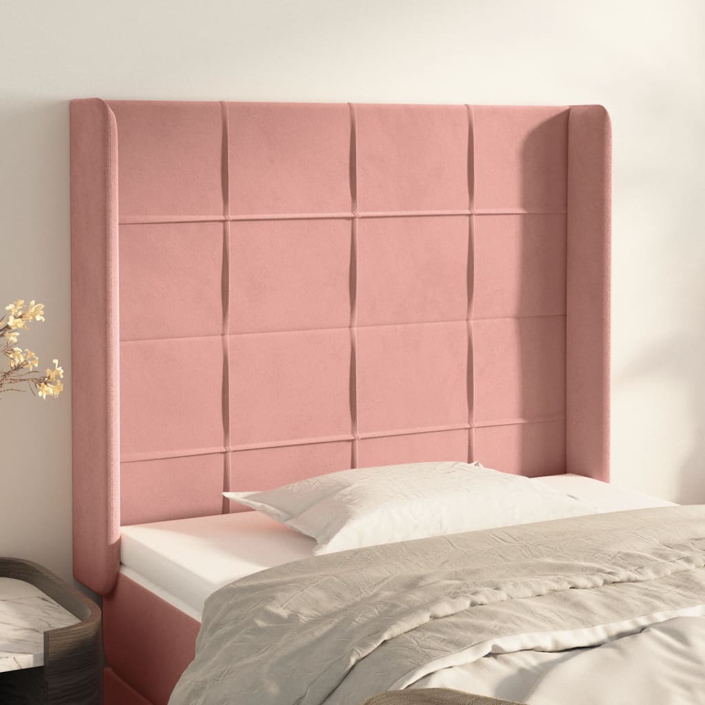 Hoofdbord met randen 93x16x118/128 cm fluweel roze – afbeelding 1