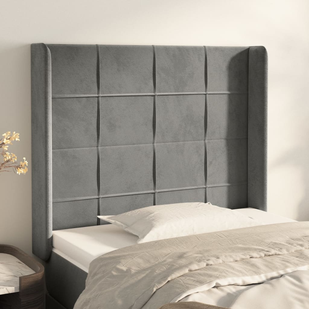Hoofdbord met randen 103x16x118/128 cm fluweel lichtgrijs – afbeelding 1