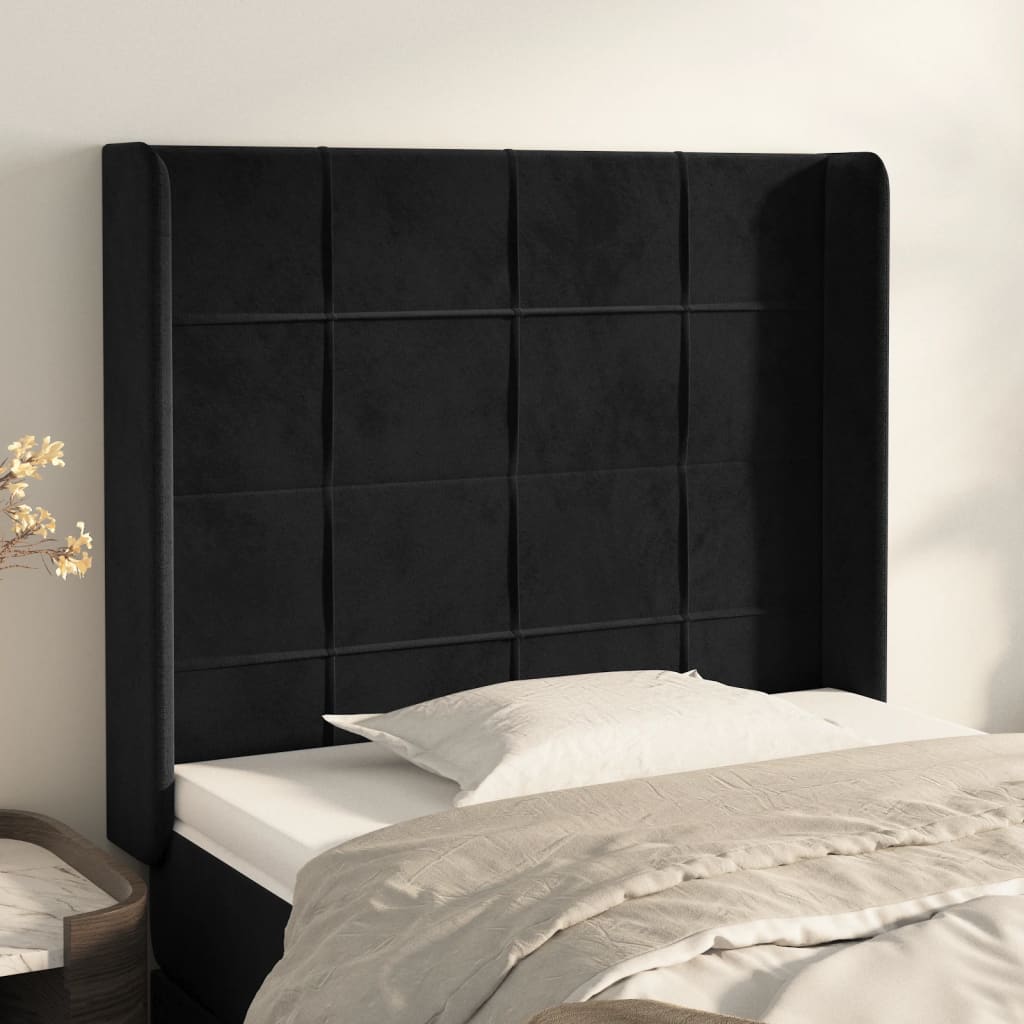 Hoofdbord met randen 103x16x118/128 cm fluweel zwart – afbeelding 1