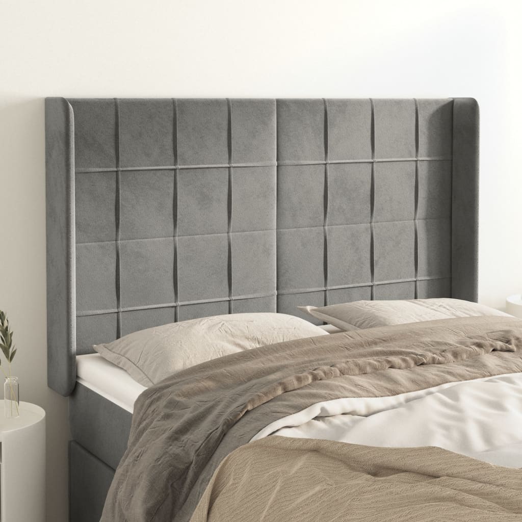 Hoofdbord met randen 147x16x118/128 cm fluweel lichtgrijs – afbeelding 1