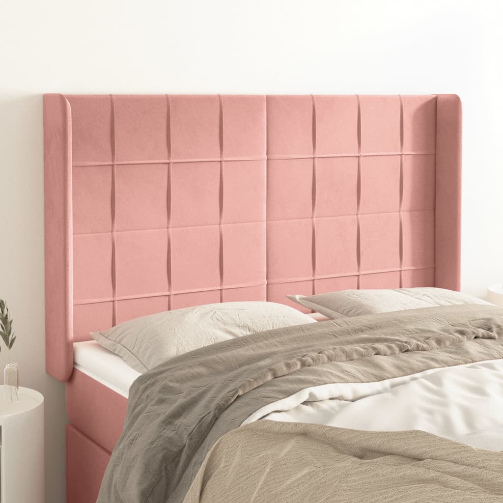 Hoofdbord met randen 147x16x118/128 cm fluweel roze