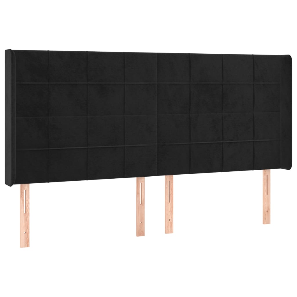 Hoofdbord met randen 163x16x118/128 cm fluweel zwart – afbeelding 2