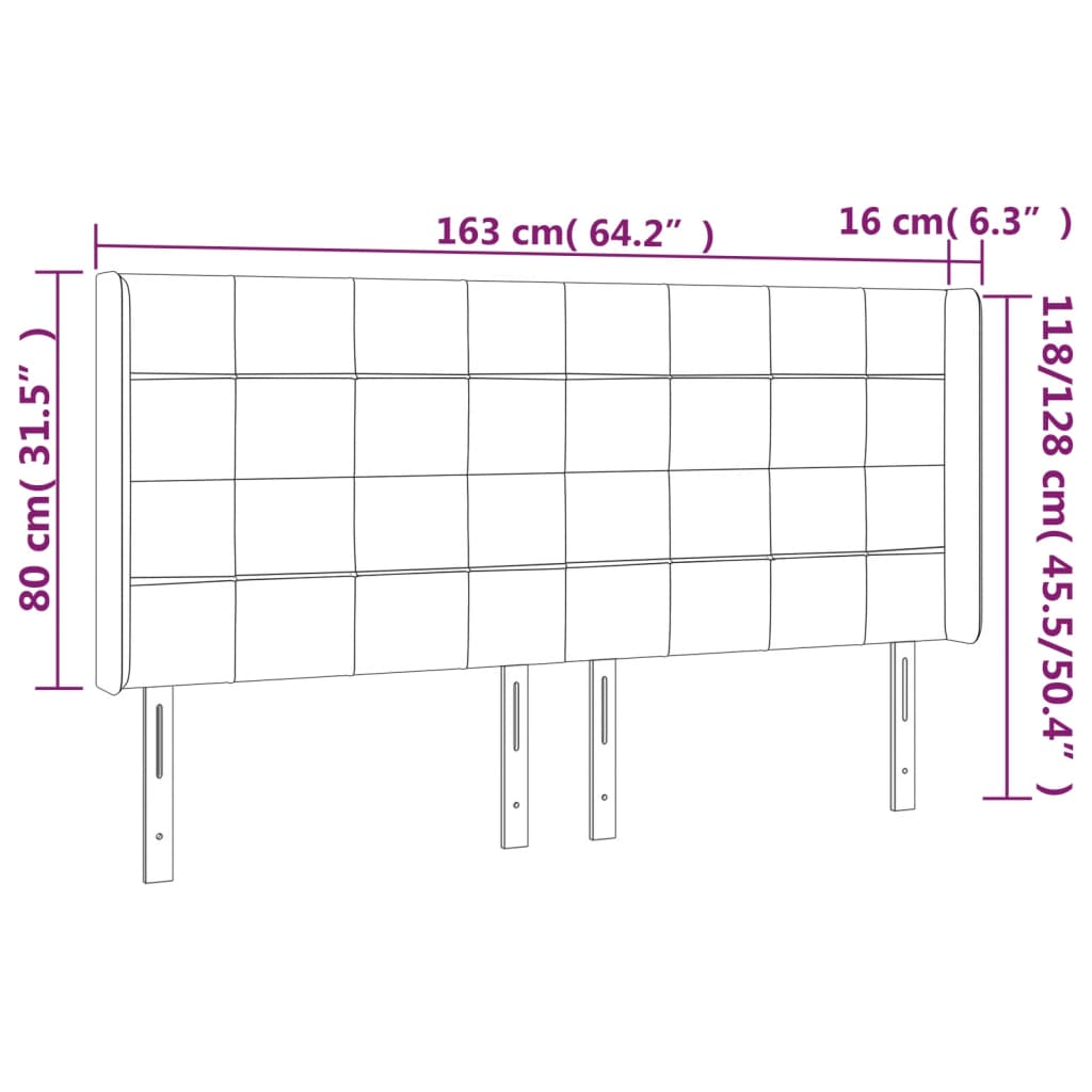 Hoofdbord met randen 163x16x118/128 cm fluweel zwart – afbeelding 9