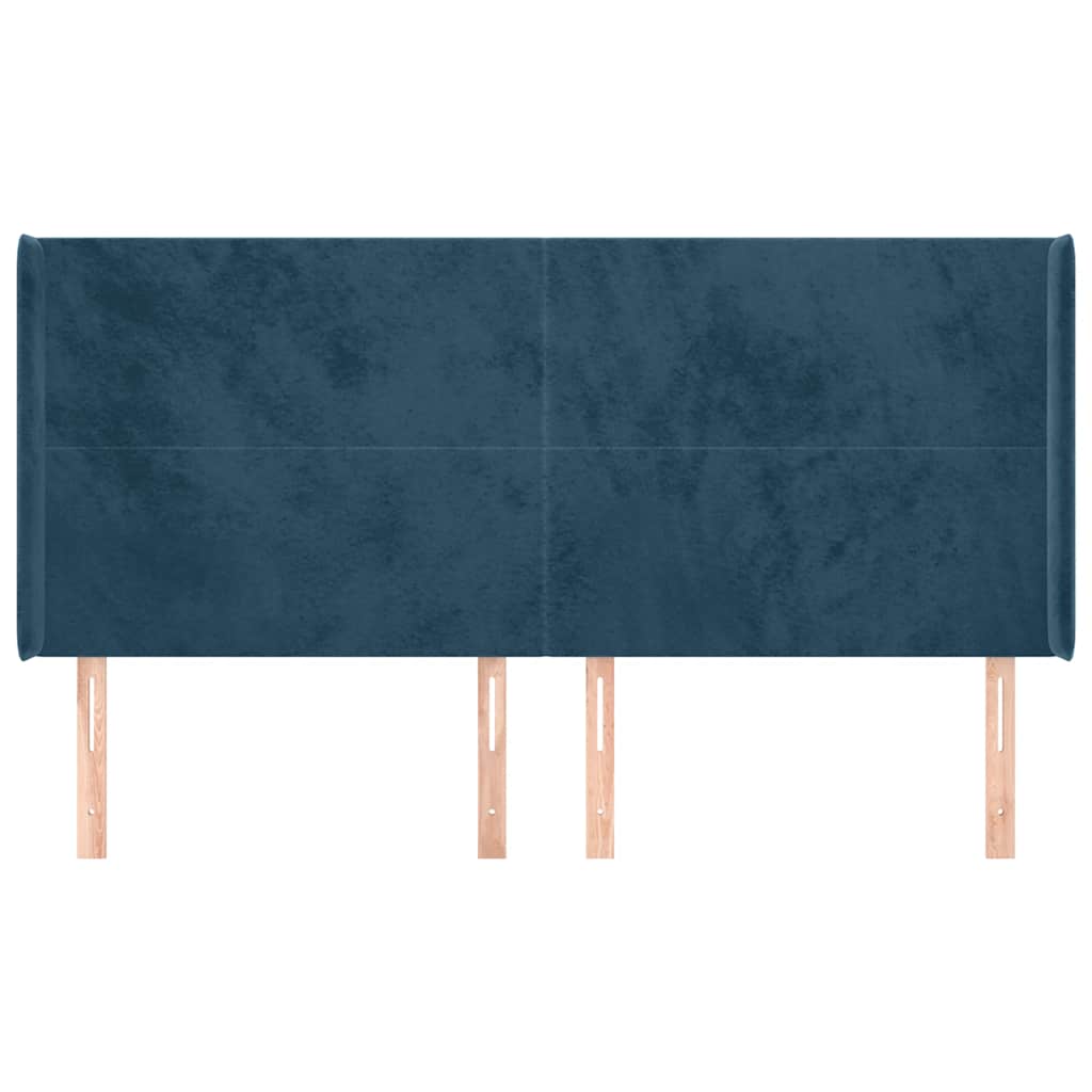 Hoofdbord met randen 163x16x118/128 cm fluweel donkerblauw – afbeelding 3
