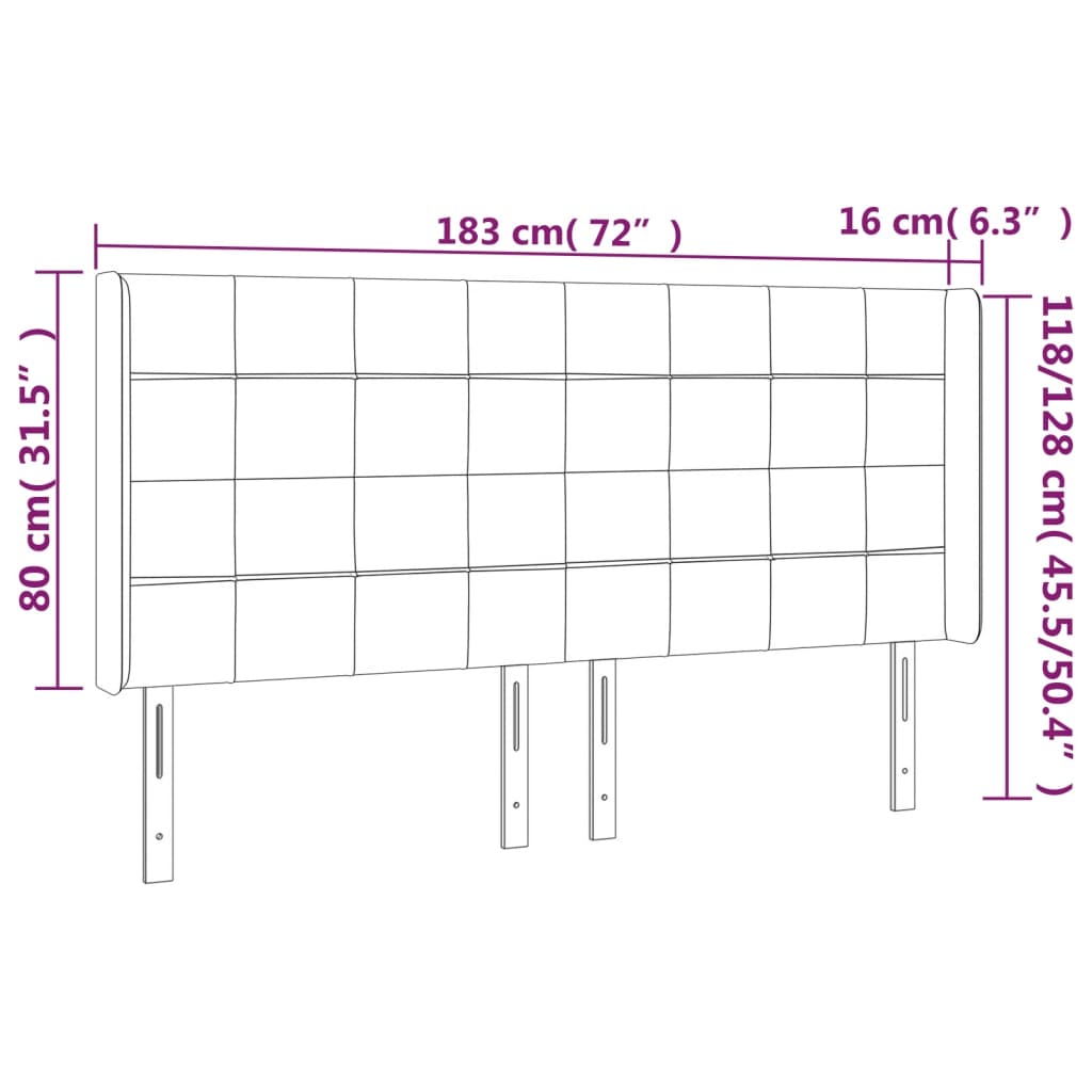 Hoofdbord met randen 183x16x118/128 cm fluweel zwart – afbeelding 9