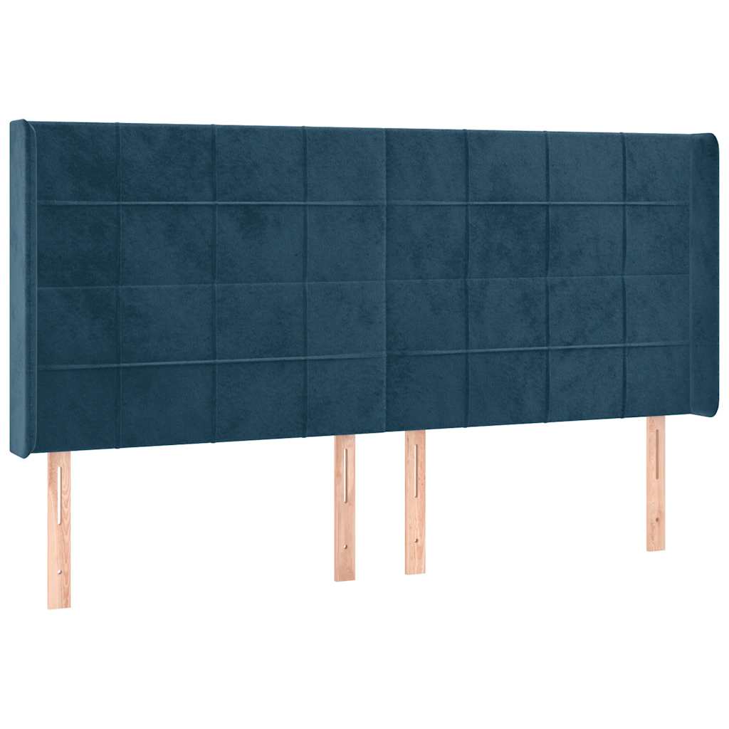 Hoofdbord met randen 183x16x118/128 cm fluweel donkerblauw – afbeelding 2