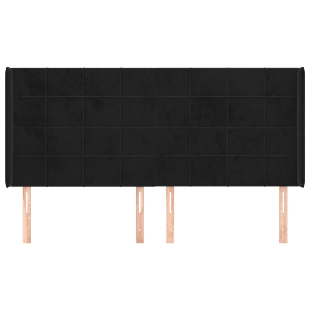 Hoofdbord met randen 203x16x118/128 cm fluweel zwart – afbeelding 3