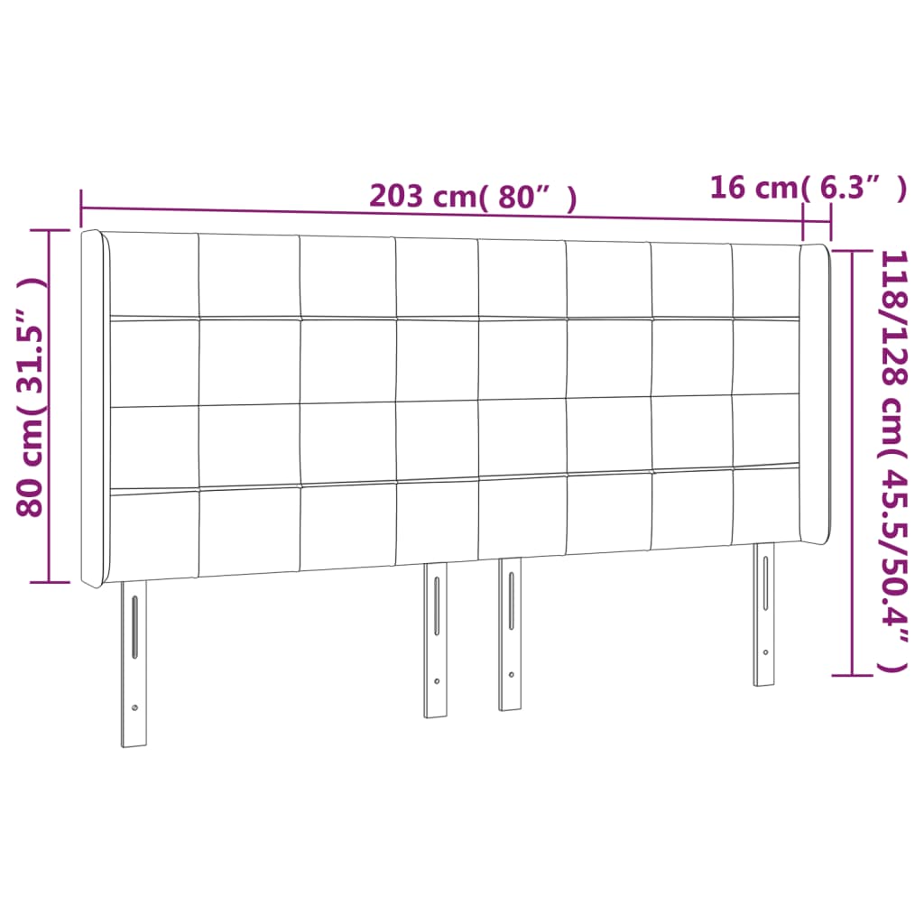 Hoofdbord met randen 203x16x118/128 cm fluweel zwart – afbeelding 9