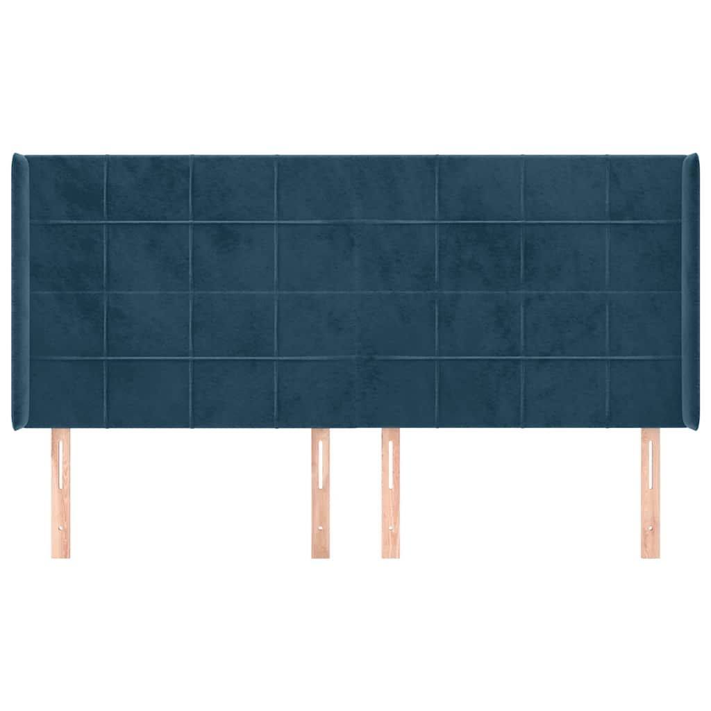 Hoofdbord met randen 203x16x118/128 cm fluweel donkerblauw – afbeelding 3