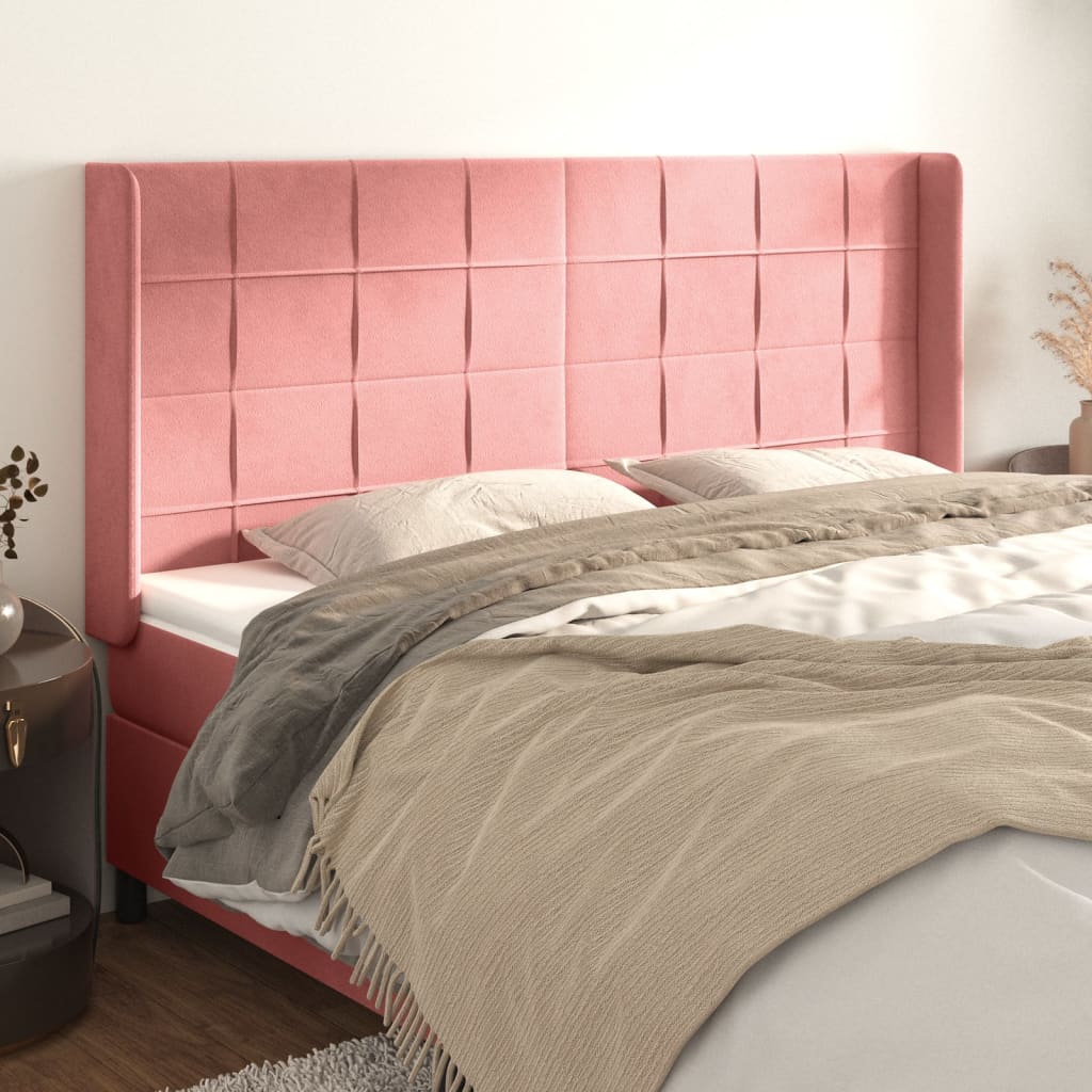 Hoofdbord met randen 203x16x118/128 cm fluweel roze – afbeelding 1