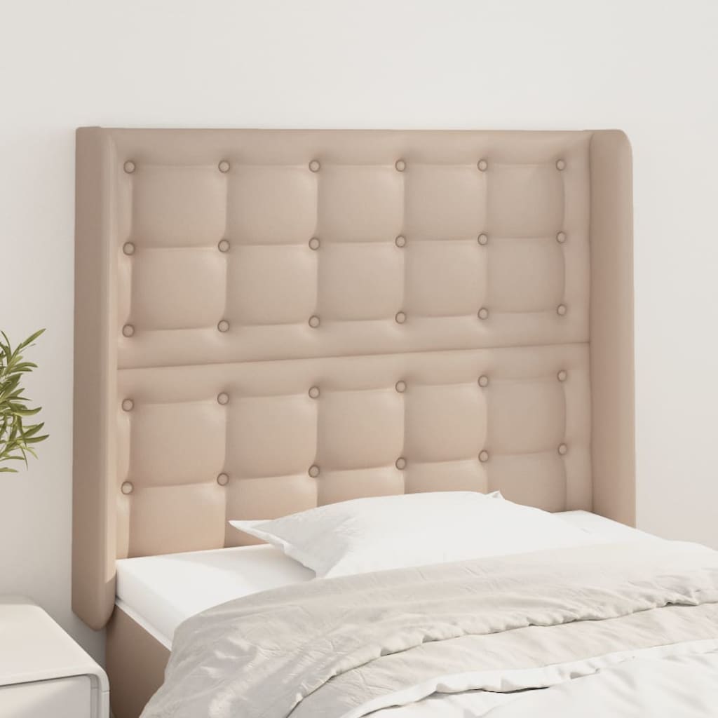 Hoofdbord met randen 83x16x118/128 cm kunstleer cappuccinokleur – afbeelding 1