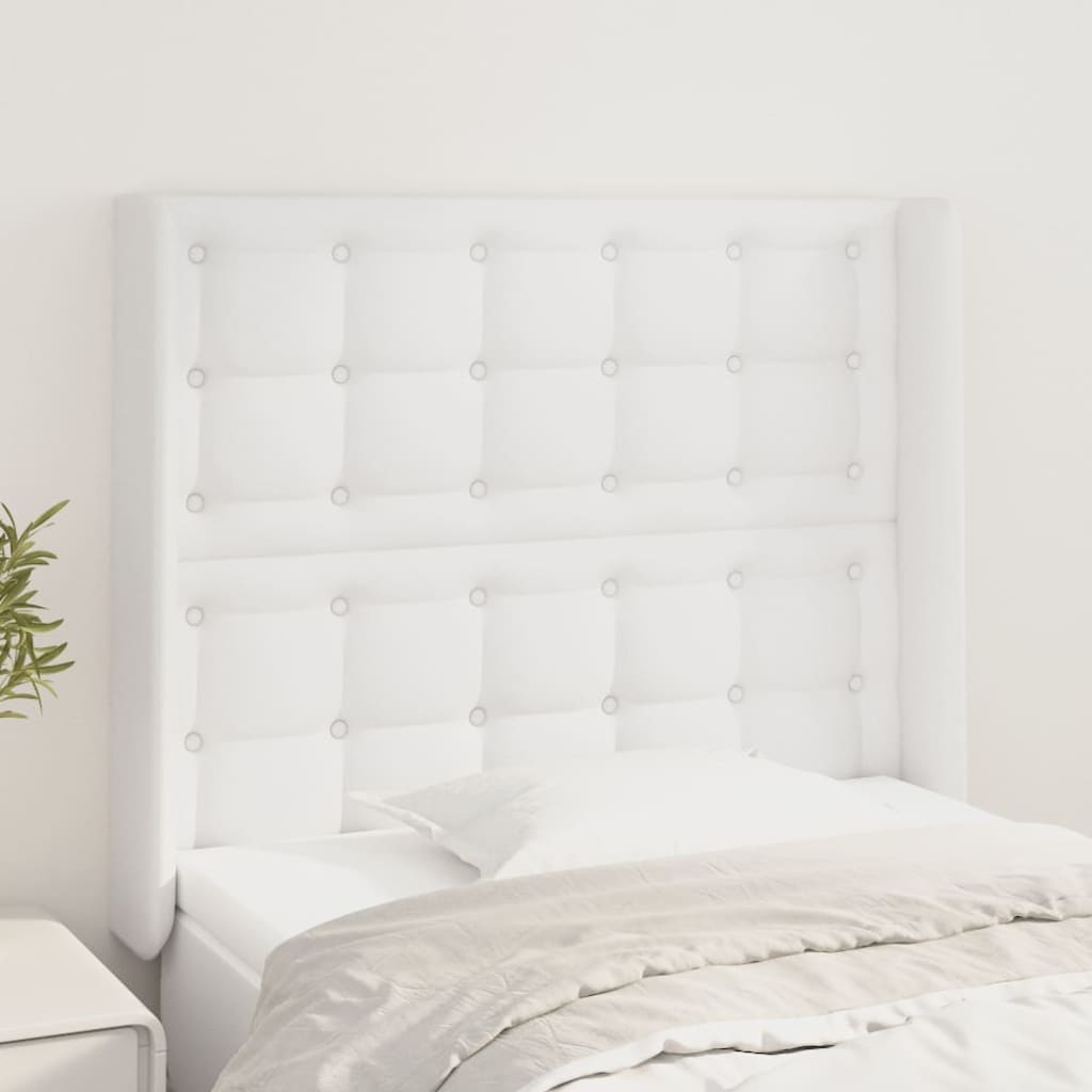 Hoofdbord met randen 93x16x118/128 cm kunstleer wit – afbeelding 1
