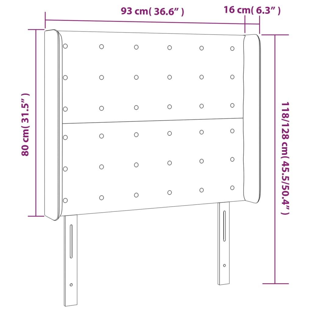 Hoofdbord met randen 93x16x118/128 cm kunstleer crèmekleurig – afbeelding 9