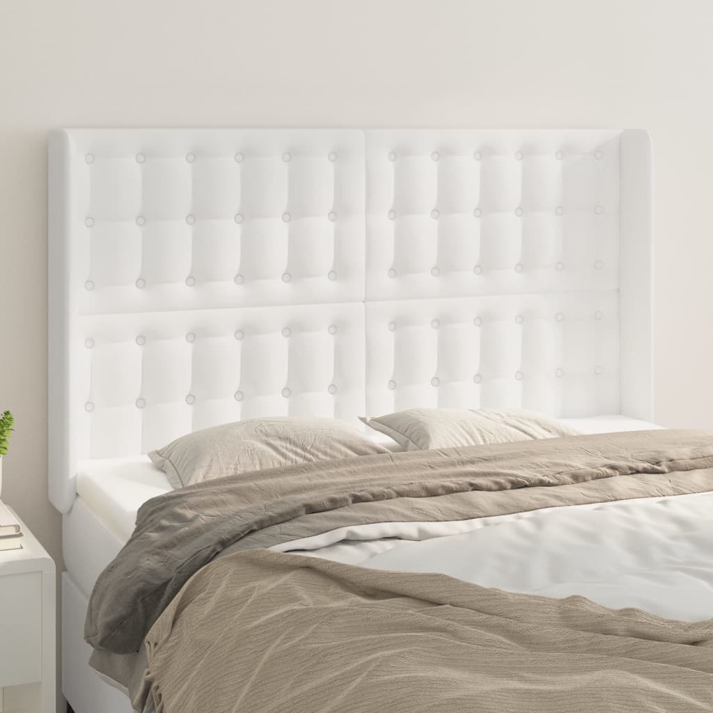 Hoofdbord met randen 147x16x118/128 cm kunstleer wit – afbeelding 1