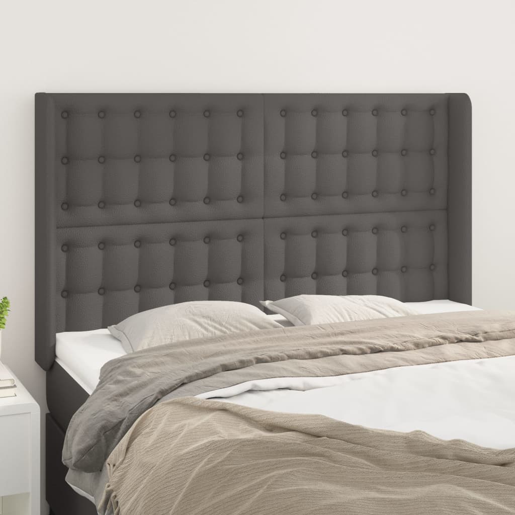 Hoofdbord met randen 147x16x118/128 cm kunstleer grijs