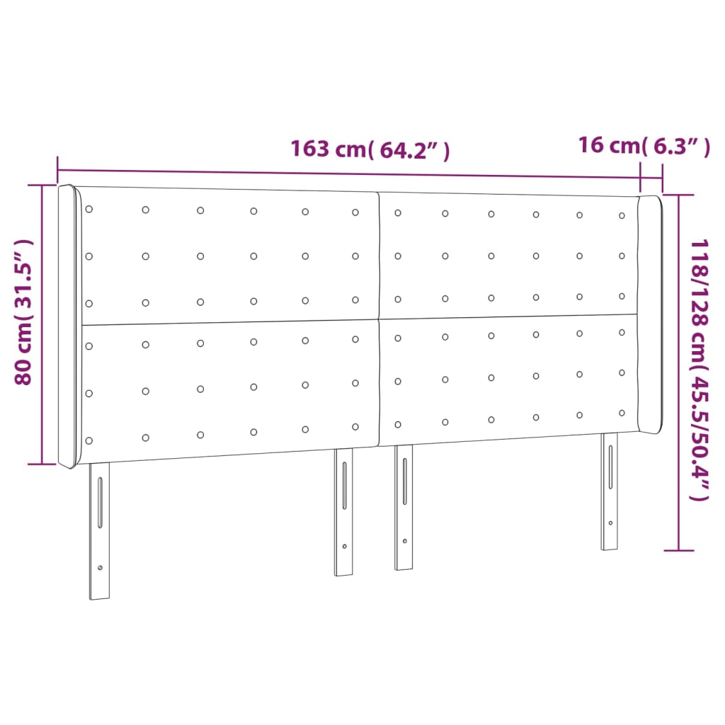 Hoofdbord met randen 163x16x118/128cm kunstleer cappuccinokleur – afbeelding 9