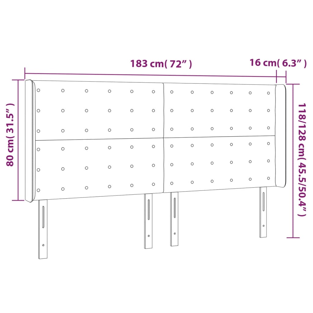 Hoofdbord met randen 183x16x118/128 cm kunstleer crèmekleurig – afbeelding 9