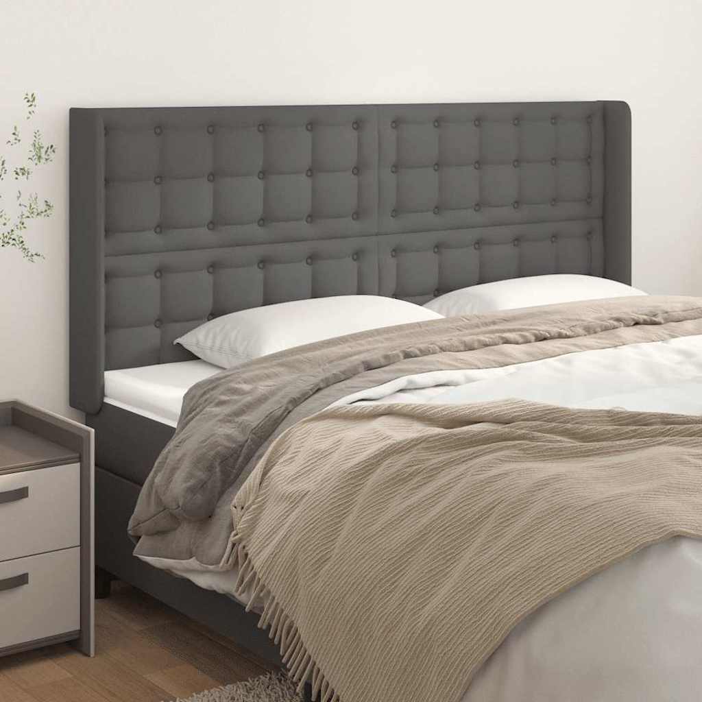 Hoofdbord met randen 203x16x118/128 cm kunstleer grijs – afbeelding 1