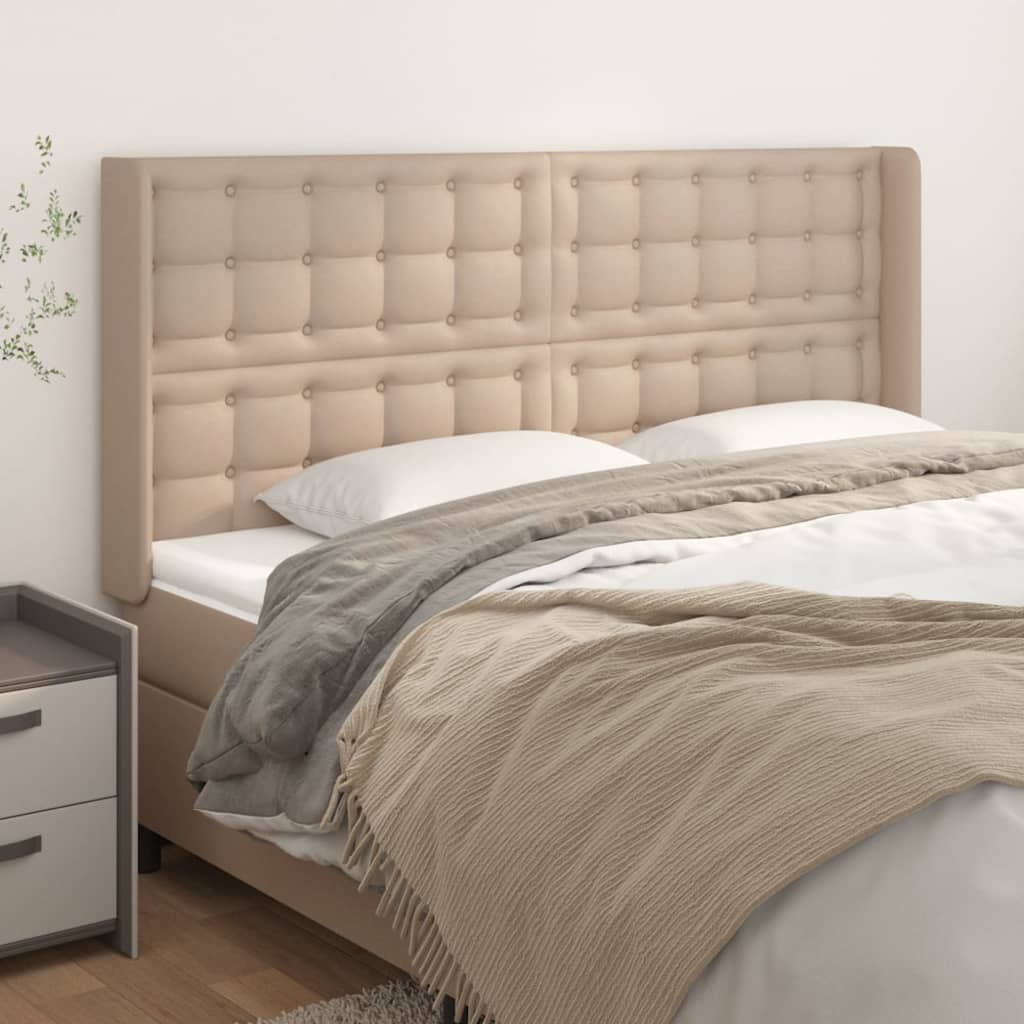 Hoofdbord met randen 203x16x118/128cm kunstleer cappuccinokleur – afbeelding 1