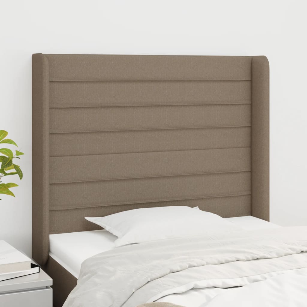 Hoofdbord met randen 103x16x118/128 cm stof taupe – afbeelding 1
