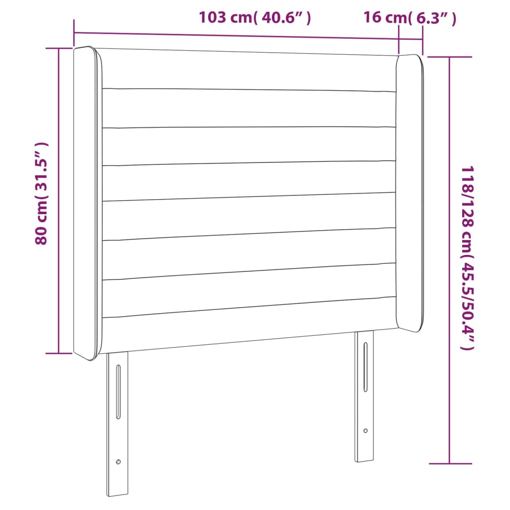 Hoofdbord met randen 103x16x118/128 cm stof taupe – afbeelding 9