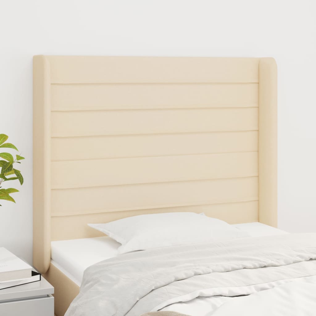 Hoofdbord met randen 103x16x118/128 cm stof crèmekleurig – afbeelding 1