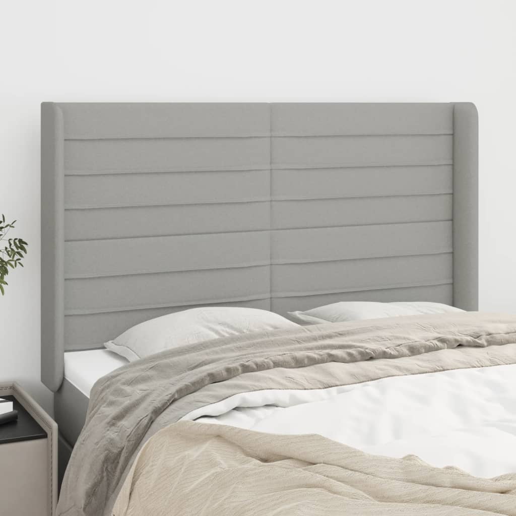 Hoofdbord met randen 147x16x118/128 cm stof lichtgrijs – afbeelding 1