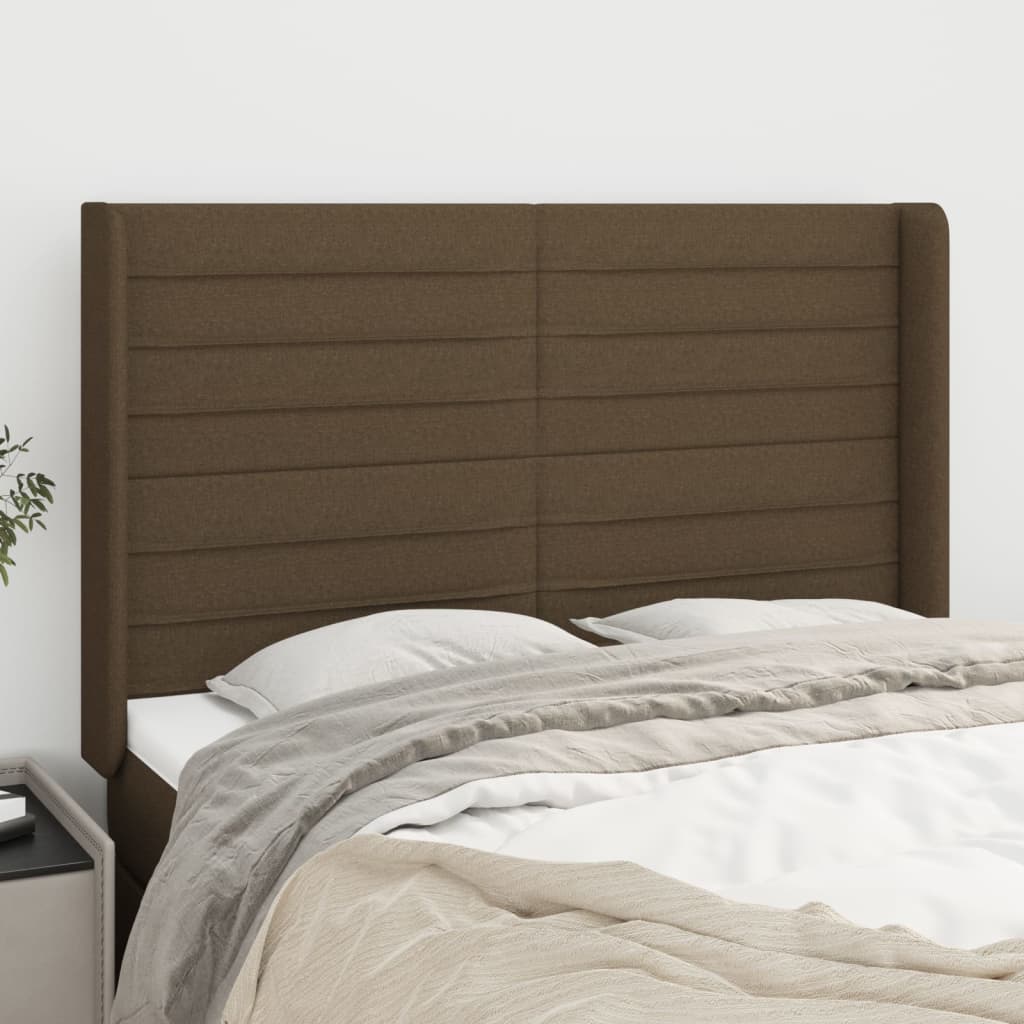 Hoofdbord met randen 147x16x118/128 cm stof donkerbruin – afbeelding 1