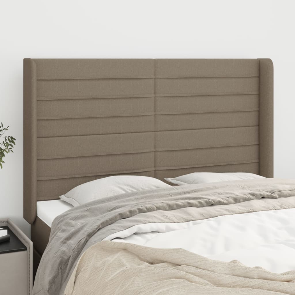 Hoofdbord met randen 147x16x118/128 cm stof taupe – afbeelding 1
