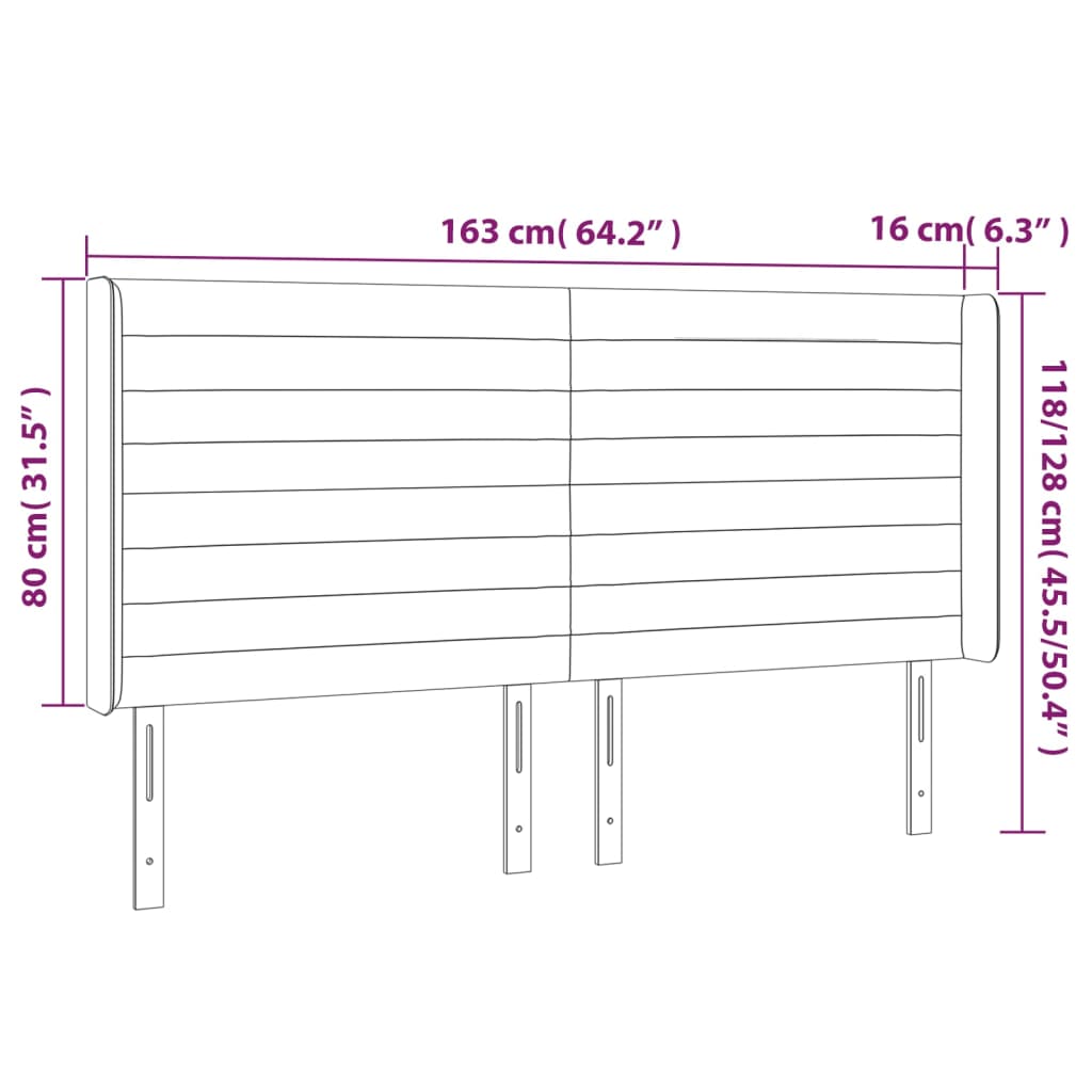 Hoofdbord met randen 163x16x118/128 cm stof blauw – afbeelding 9