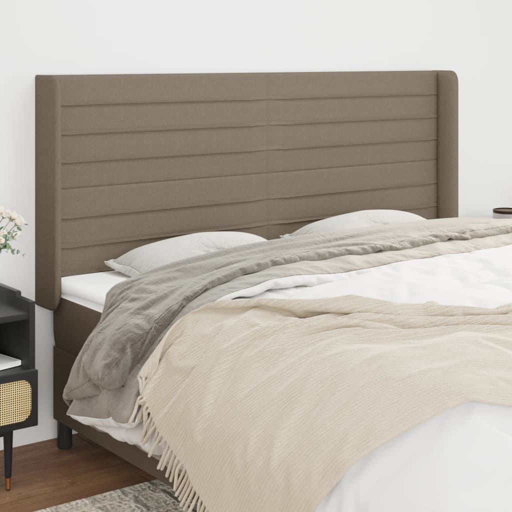 Hoofdbord met randen 203x16x118/128 cm stof taupe